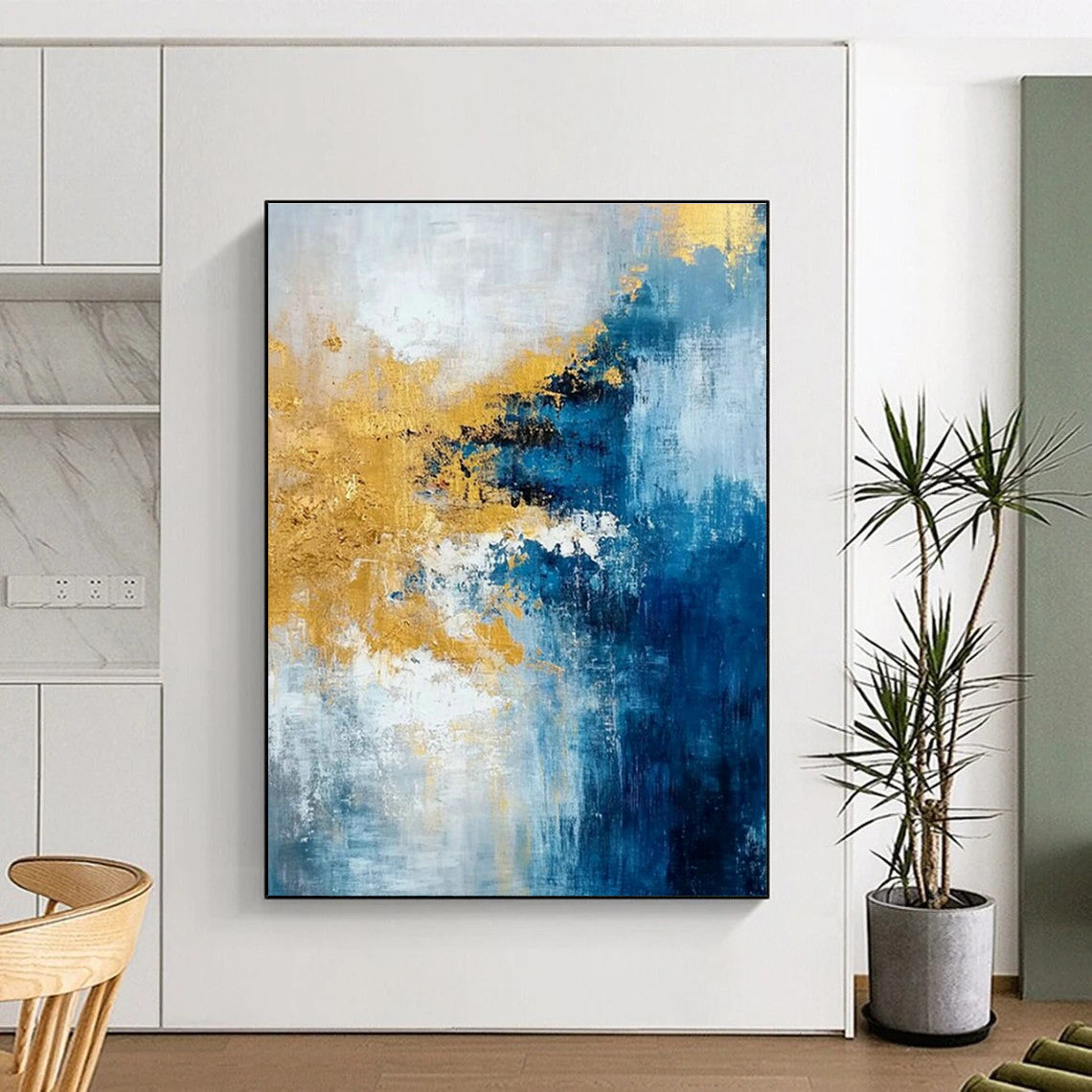 Blue - Gold Abstract Art for Beachfront Condo & Art - Lovers’ Living Room DLZ1906