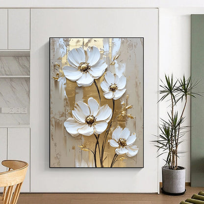 Gold - Accented White Flowers for Opulent Bedroom & Luxury Hotel Suite STSC510