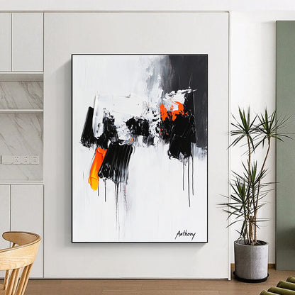 Black, White, and Orange Abstract for Modern Office & Edgy Living Room STSC350