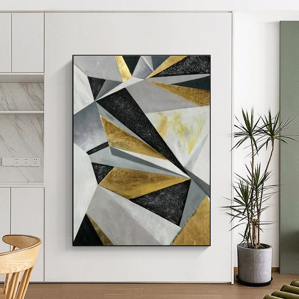 Geometric Gold - Grey Abstract Art for Living Room & Bedroom DLZ0509