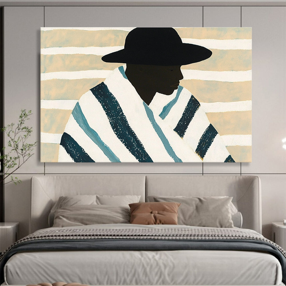 Stylized Portrait with Stripes Art for Cultural Center & Modern Home Living Room SC399