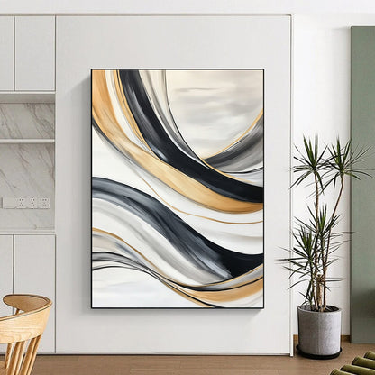 Flowing Gold & Black Abstract Art for Living Room & Luxury Spa STSC739
