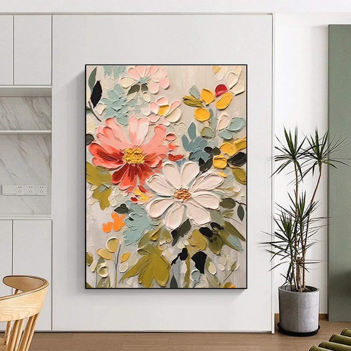 Textured Flower Bouquet Art for Shabby - Chic Kitchen & Garden - Themed Café DLZ1541