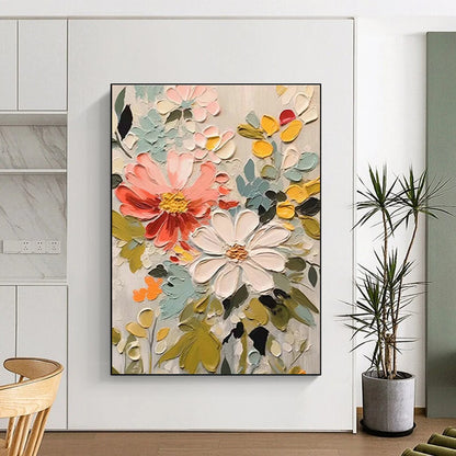 Textured Flower Bouquet Art for Shabby - Chic Kitchen & Garden - Themed Café DLZ1541