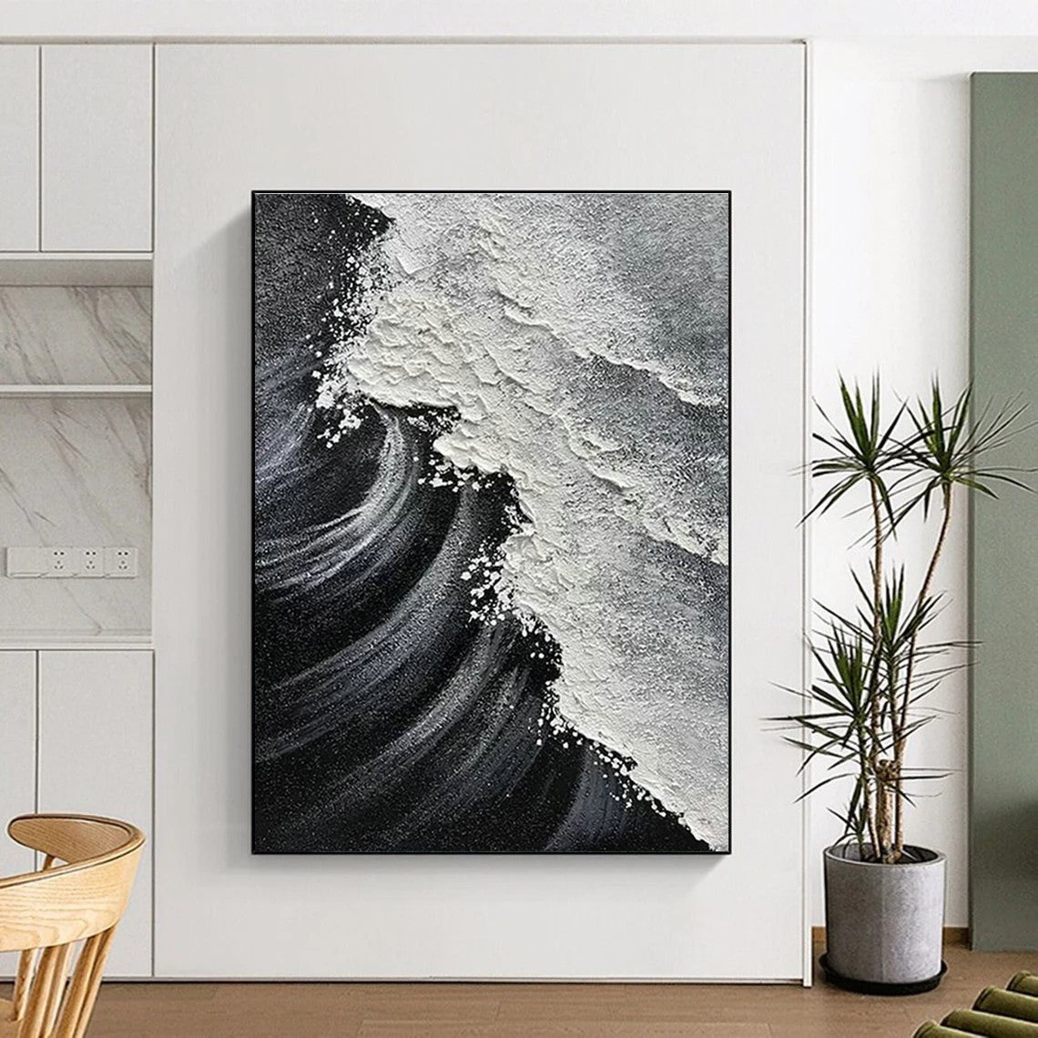 Monochrome Wave Art for Coastal Restaurant & Minimalist Home DLZ2358