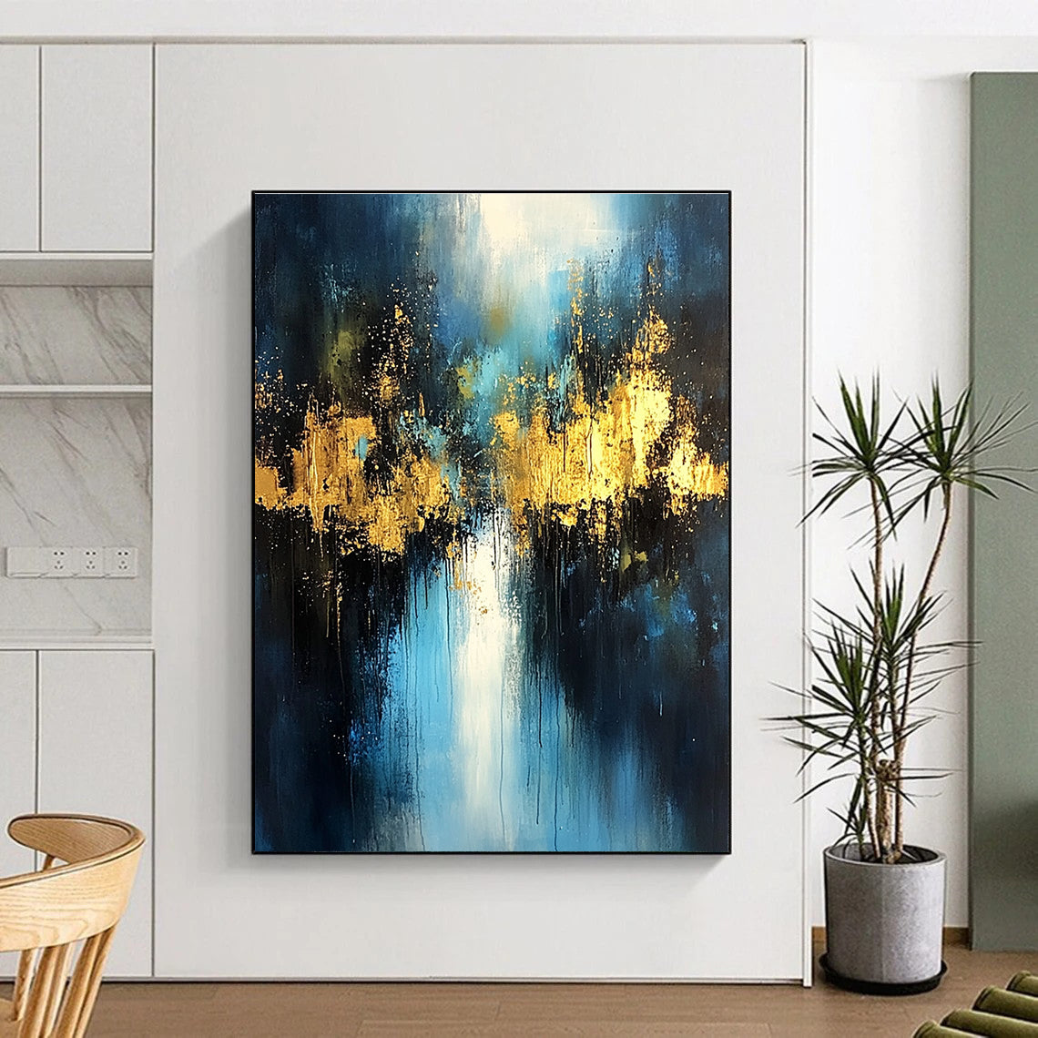 Blue and Gold Abstract Forest Reflection for Bohemian - Style Living Room & Nature - Inspired Restaurant STSC399