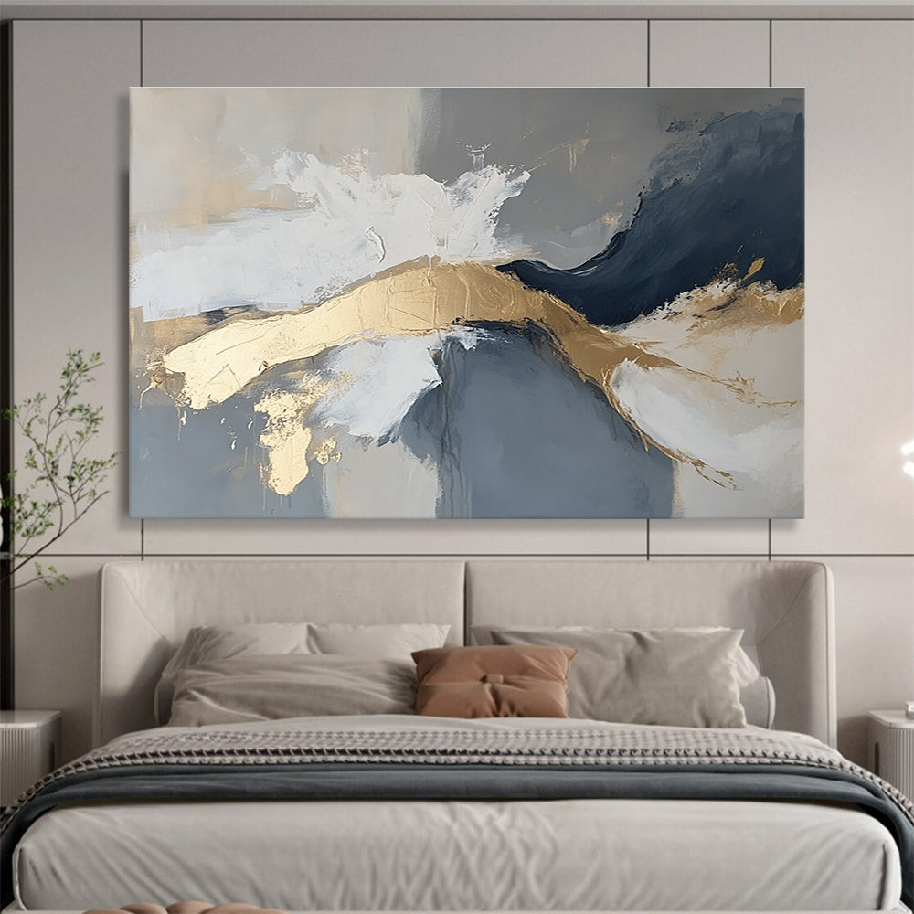 Gold - Accented Abstract Art for Luxury Hotel Lobby & Modern Home Living Room SC140
