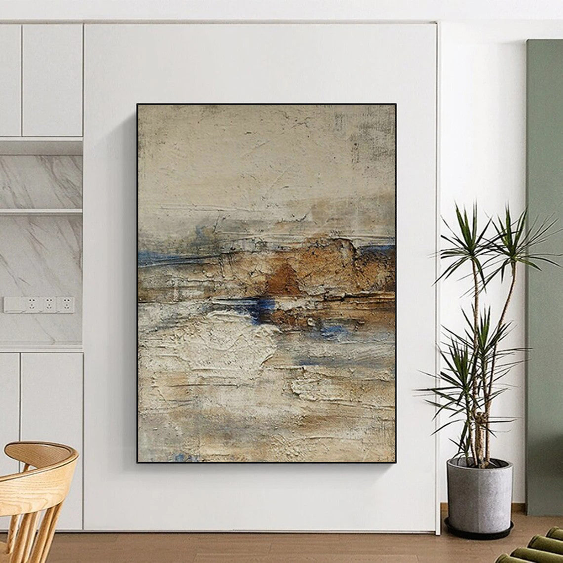 Gray - White - Brown - Blue Textured Art for Eclectic Home Decor & Modern Art Lounge DLZ1866