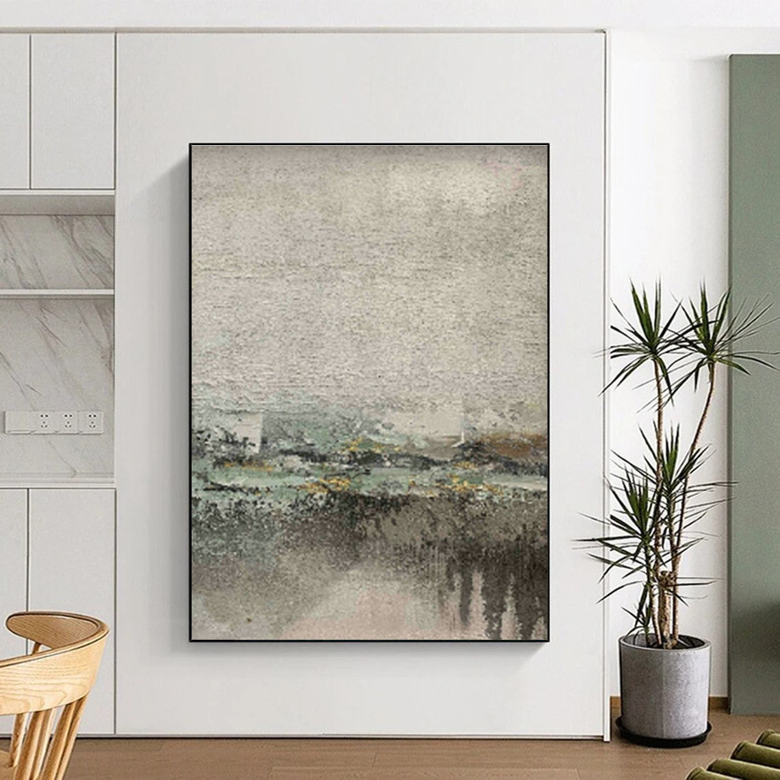 Gray - Green Abstract Landscape for Contemporary Art Museum & Eco - Friendly Home Living Room DLZ0889