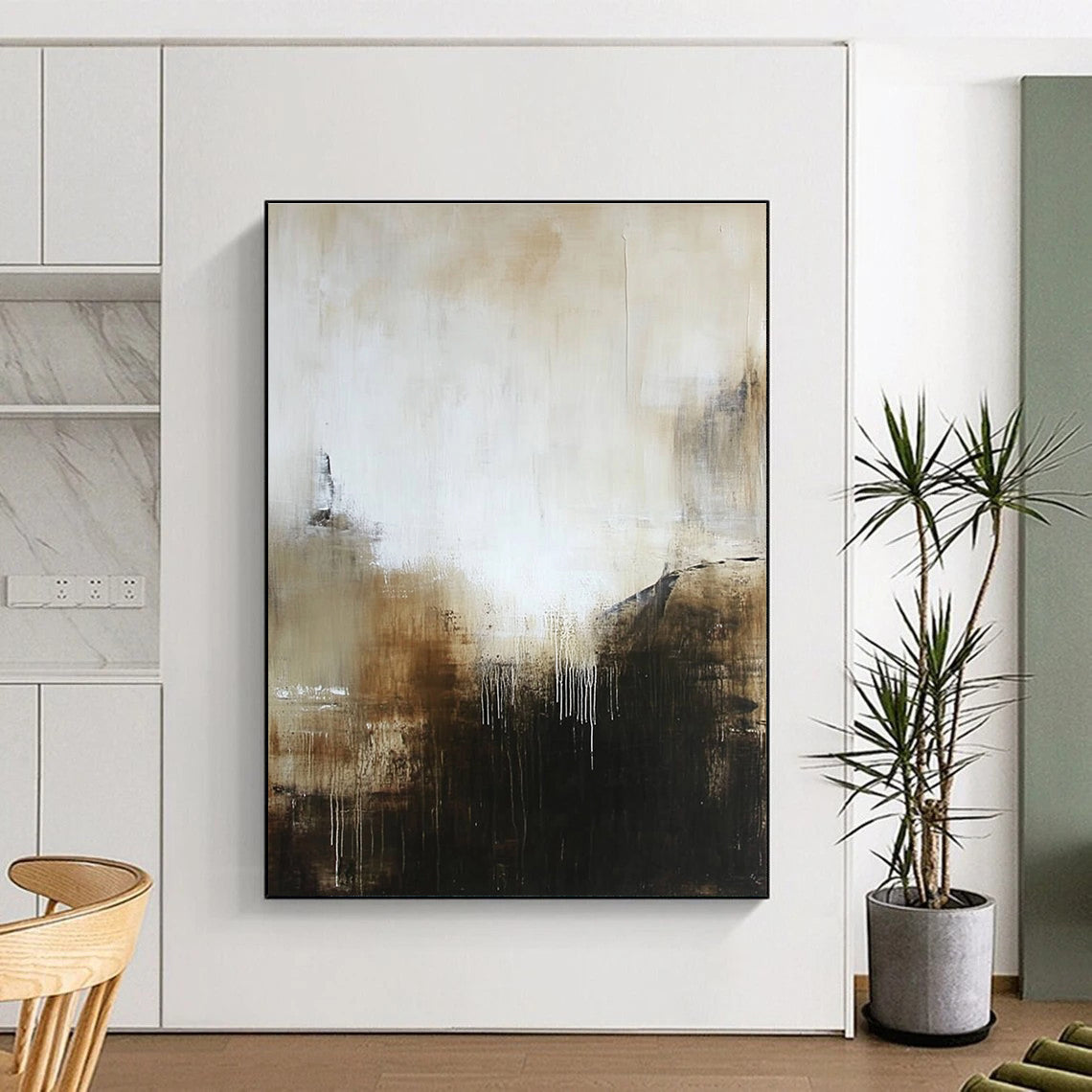 Beige and Brown Abstract Landscape for Rustic - Inspired Home & Cozy Library STSC618