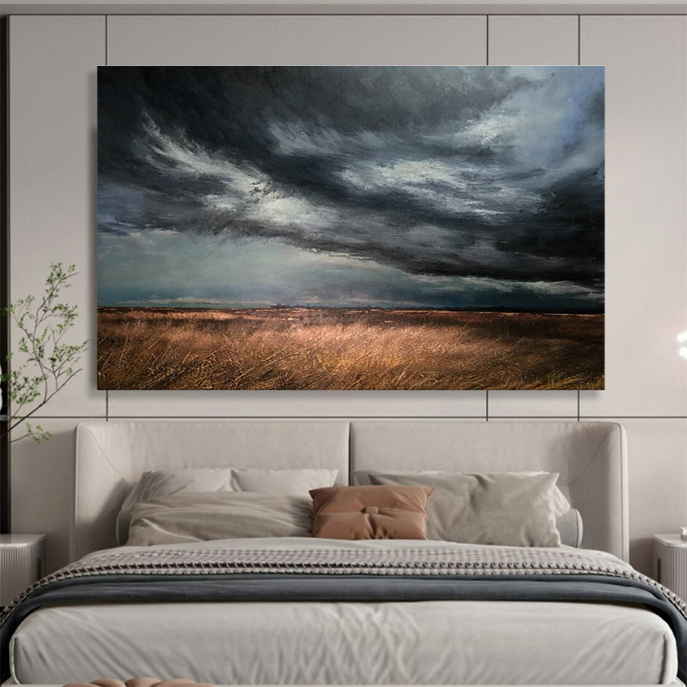 Prairie Storm Oil Painting for Rustic Farmhouse Living Room Fireplaces DLZ3156