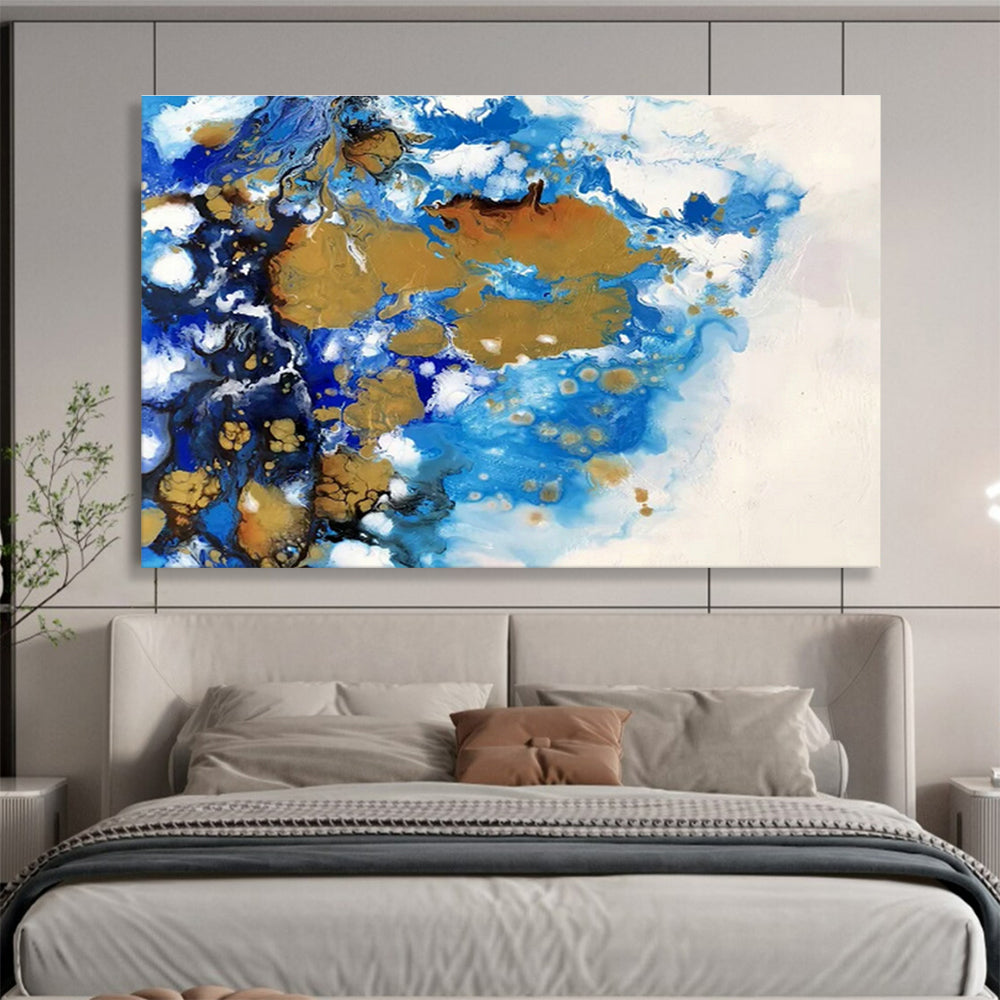 Blue - Gold Fluid Art for Luxury Hotel Suite Bedrooms DLZ2551