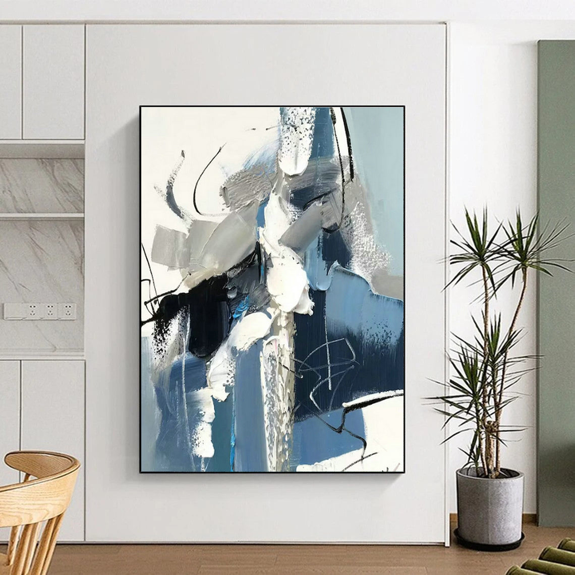 Blue - Gray Abstract Art for Art Gallery Corridor & Industrial Loft DLZ1651
