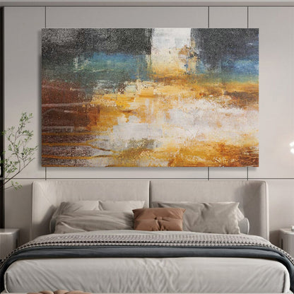 Cheerful Yellow and Blue Abstract Art for a Cheerful Bedroom DLZ2396