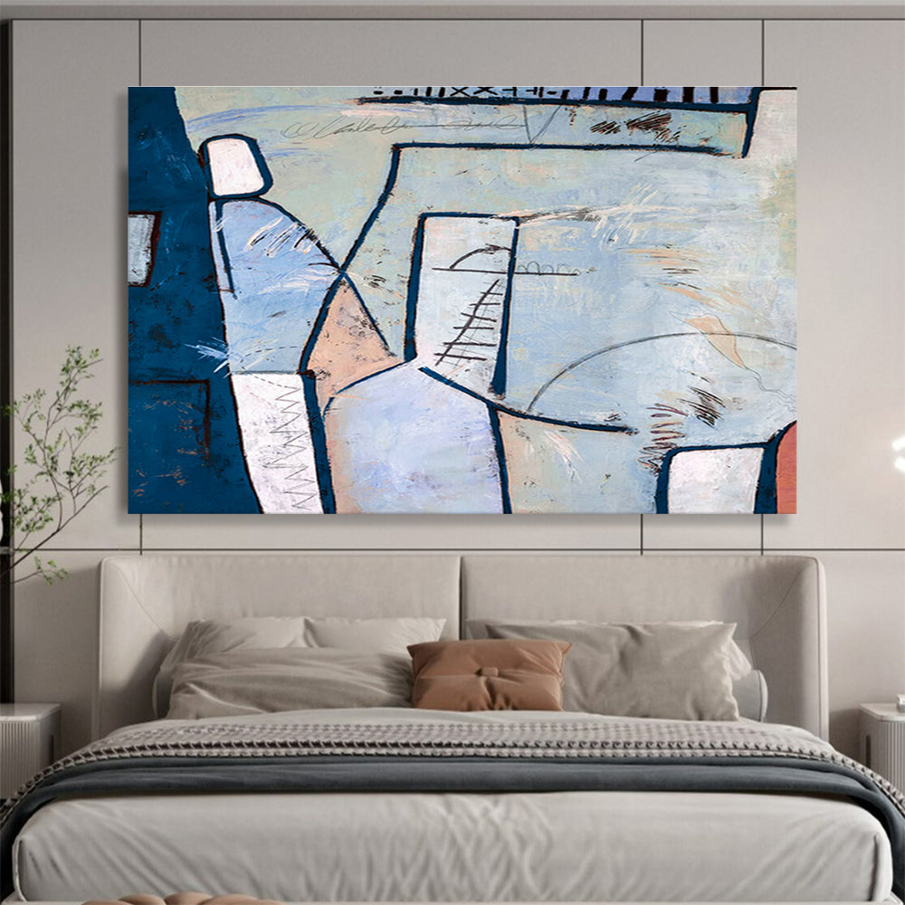 Blue - Gray Abstract Art for Coastal - Inspired Hotel Room DLZ2931