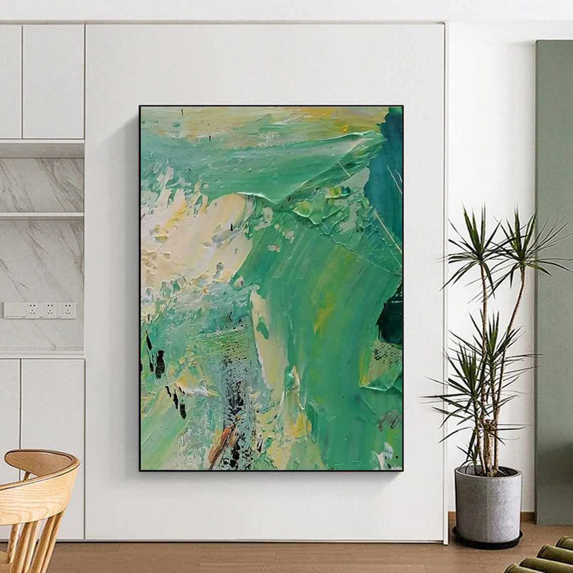 Green - Yellow Impasto Abstract Art for Rooftop Garden Lounge & Tropical - Themed Restaurant DLZ1277