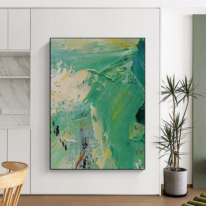 Green - Yellow Impasto Abstract Art for Rooftop Garden Lounge & Tropical - Themed Restaurant DLZ1277