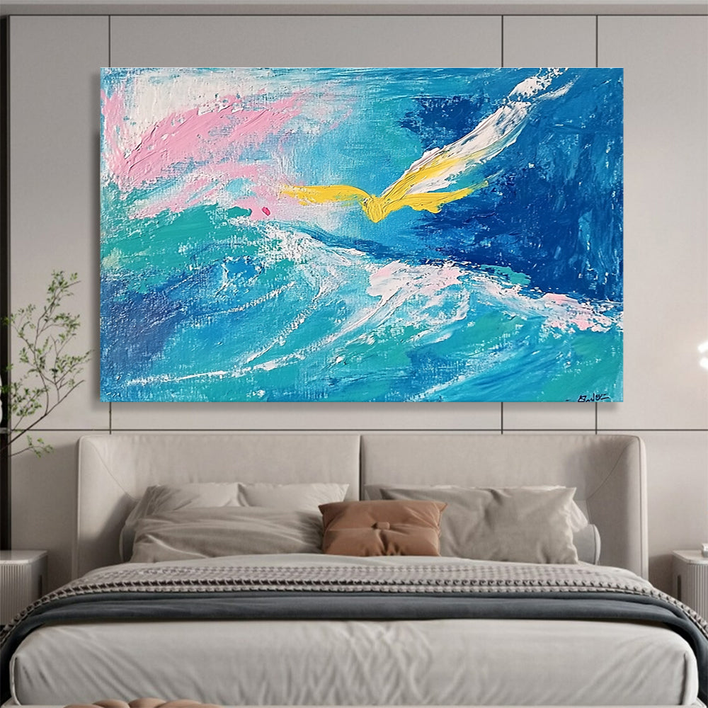 Yellow Bird Over Waves Art for Nautical Nursery & Adventure - Lover’s Study SC364