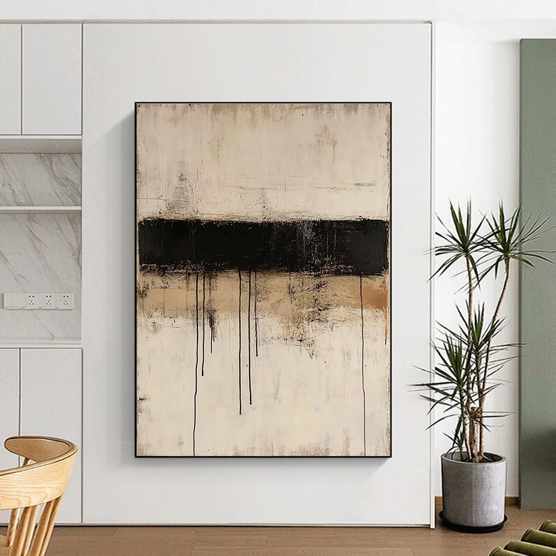 Beige and Black Dripping Abstract for Industrial - Chic Loft & Sophisticated Living Room STSC521