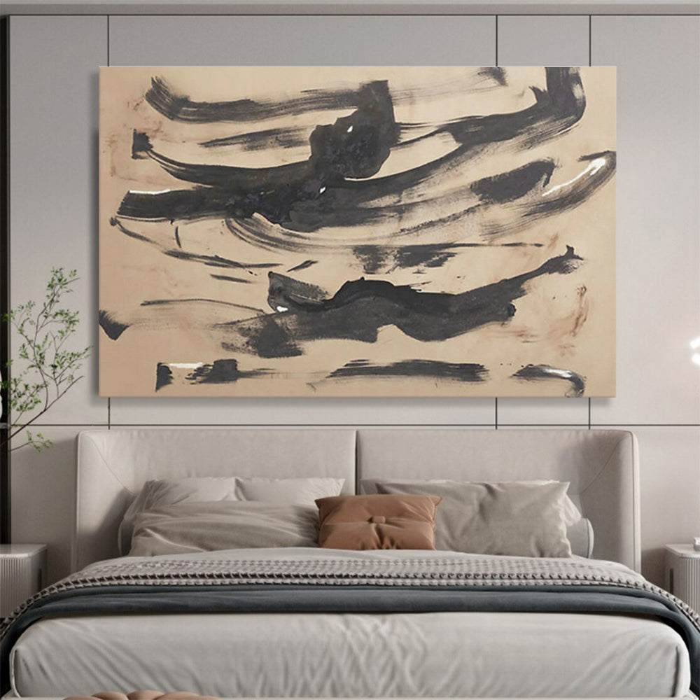 Bold Ink Wash Abstract Art for Traditional Asian Tea Houses DLZ3119