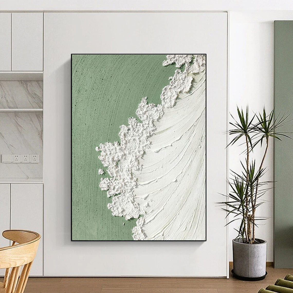 Green and White Textured Edge Art for Scandinavian - Style Café & Contemporary Living Room DLZ2202