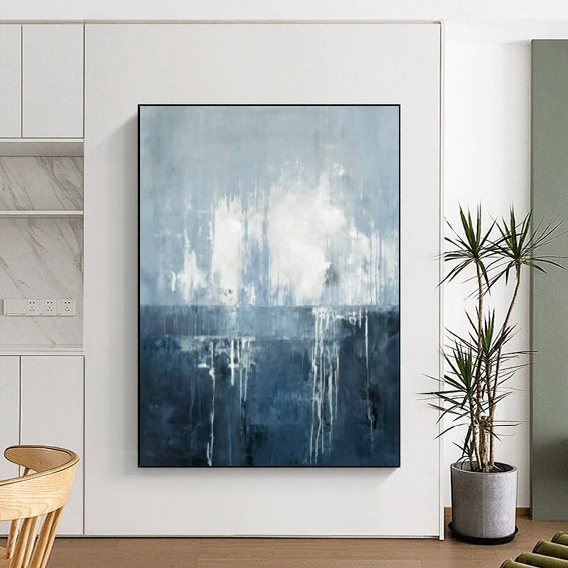 Blue - White Abstract Drip Art for Modern Spa & Coastal Home DLZ2045