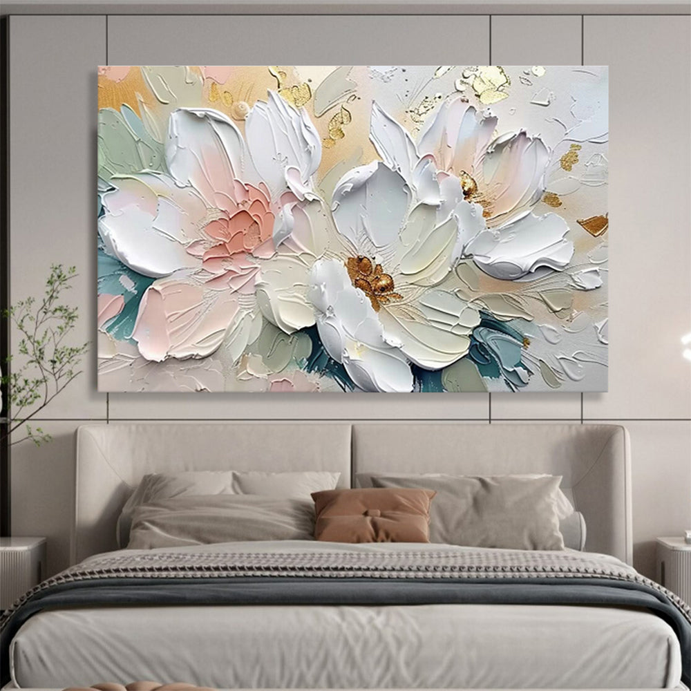 Gold - Accented Pink Flower Relief Art for Luxe Dining Room Elegance DLZ3096