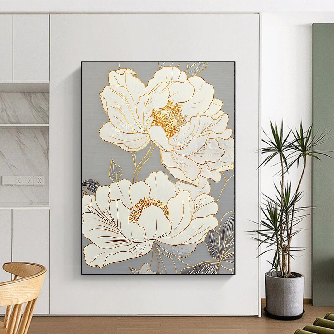Golden Line Flowers Art for Luxury Hotel Spa & Elegant Home Bathroom STSC1433