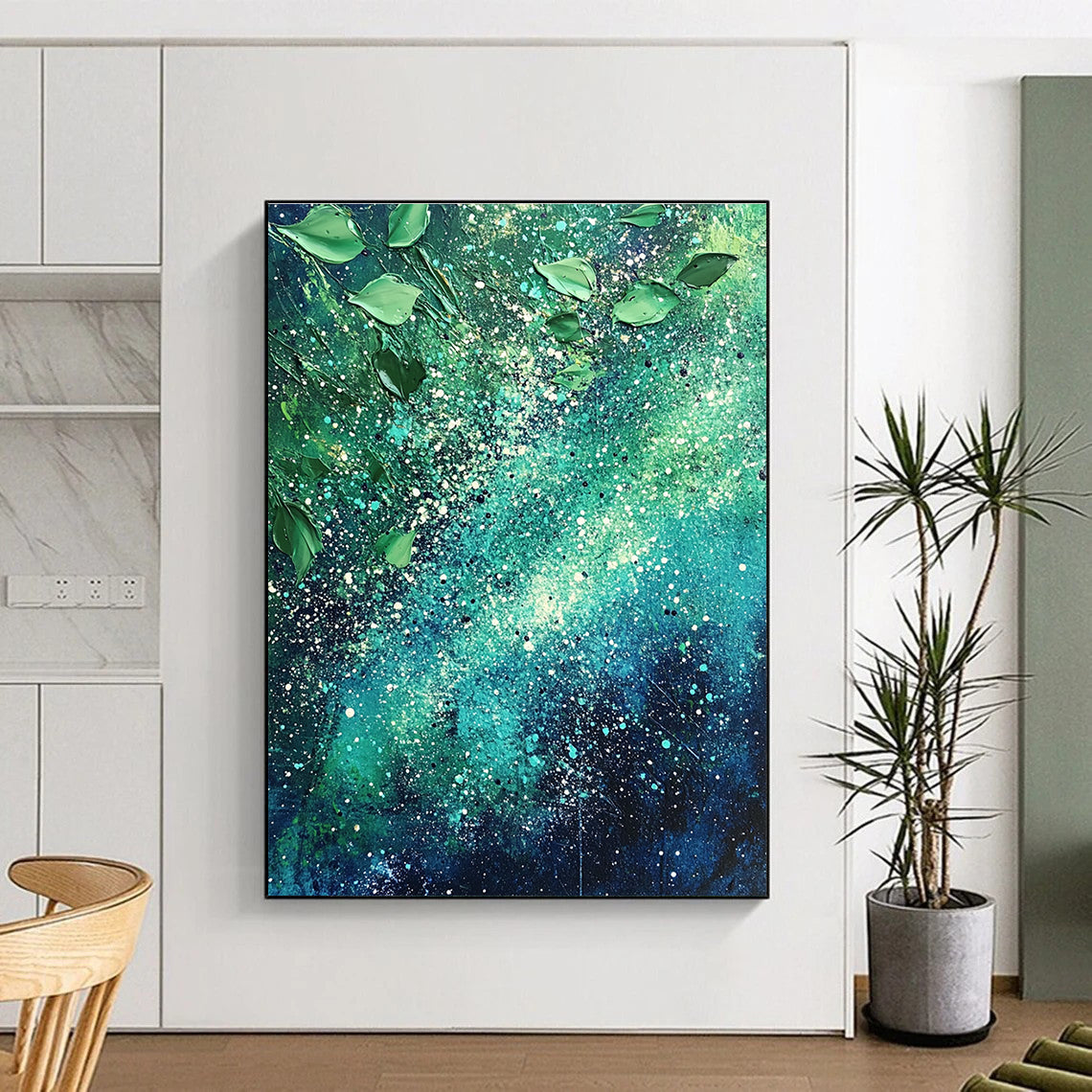 Vibrant Green Splatter Art for Garden Room & Café STSC065