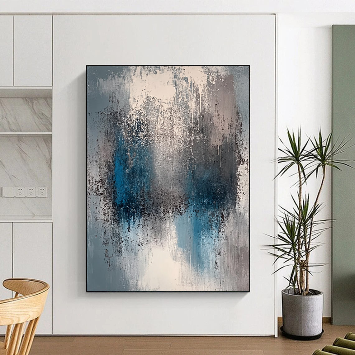 Blue and Gray Abstract for Minimalist Bedroom & Serene Meditation Room STSC577