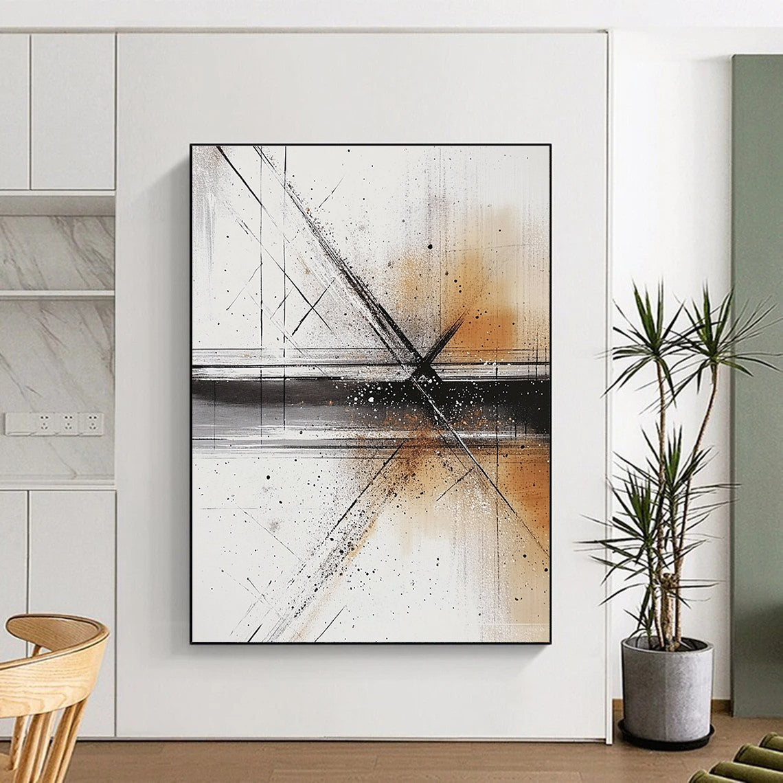 Black, White, and Brown Abstract for Industrial Loft & Art Gallery Corridor STSC321