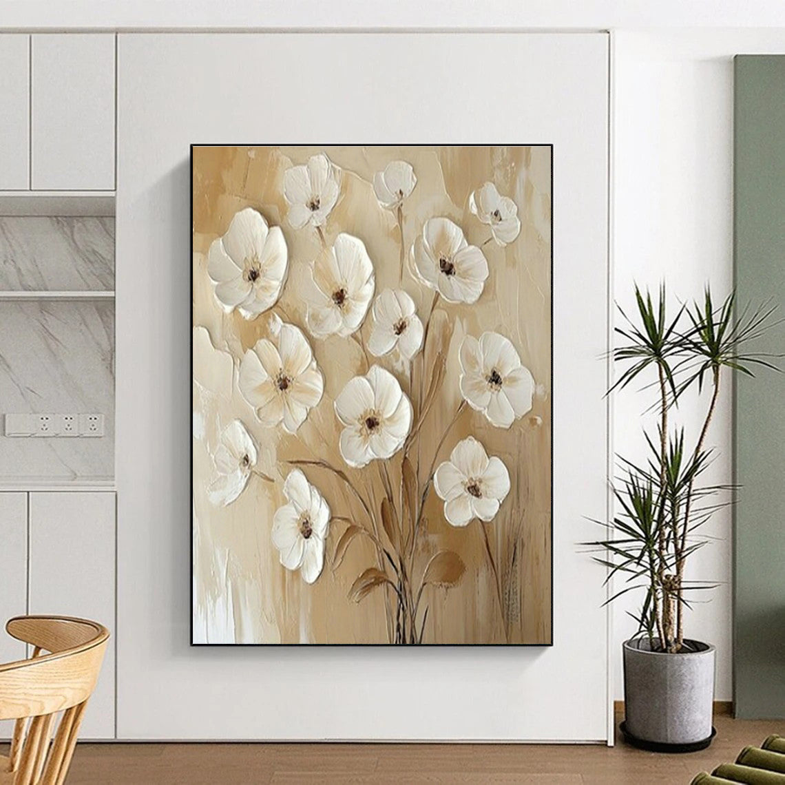 Textured White Flower Art for Wedding Venue & Feminine Home Office DLZ1652