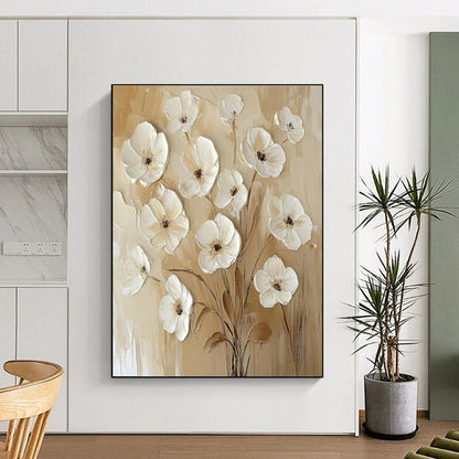Textured White Flower Art for Wedding Venue & Feminine Home Office DLZ1652