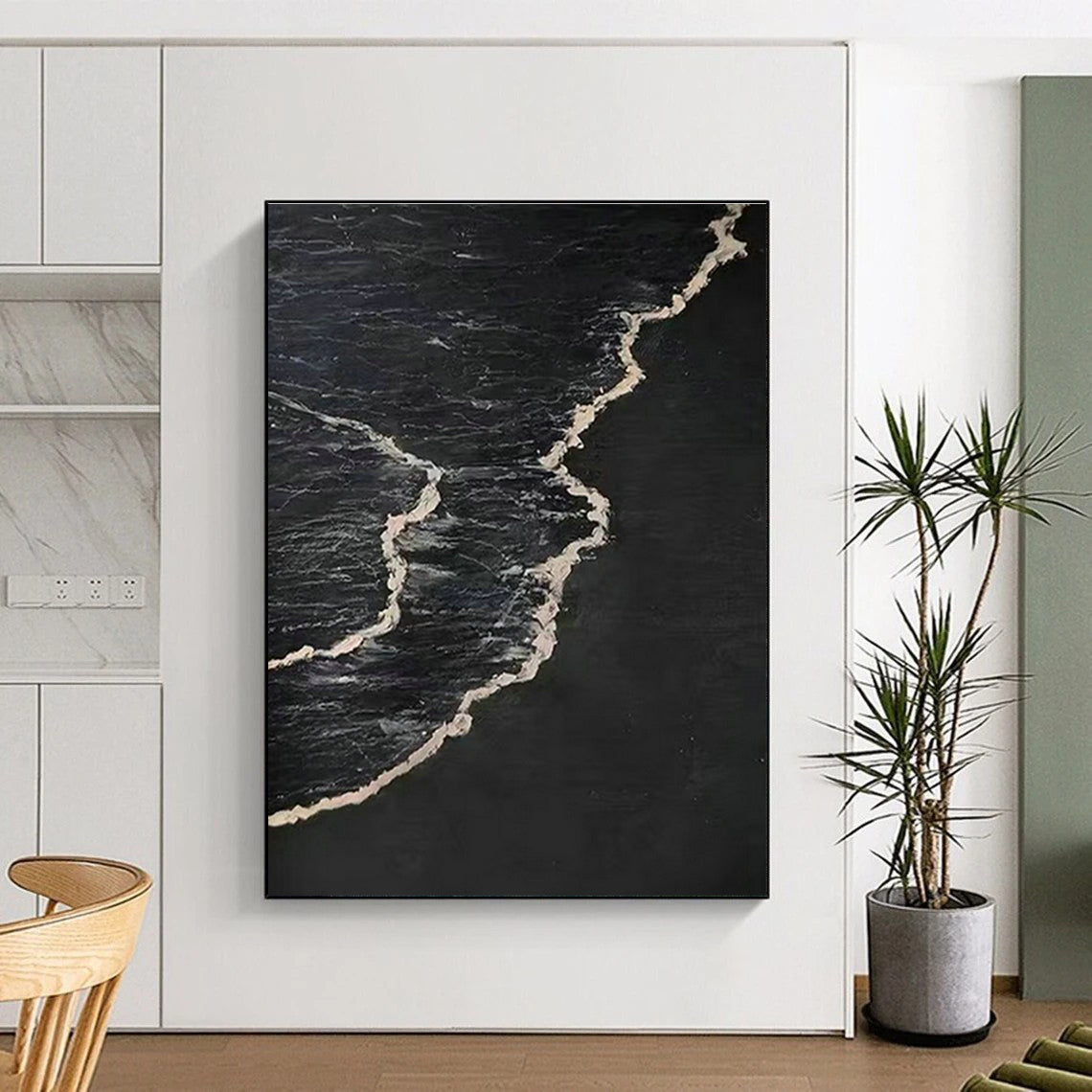 Black - Base Silver Wave Abstract for Avant - Garde Gallery & Nocturnal Music Venue DLZ0966