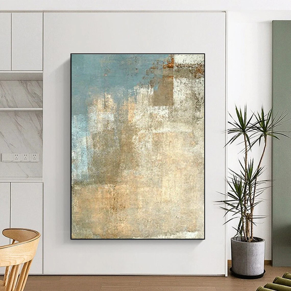 Beige - Blue Abstract for Coastal Home Living Room & Minimalist Spa Waiting Area DLZ0892