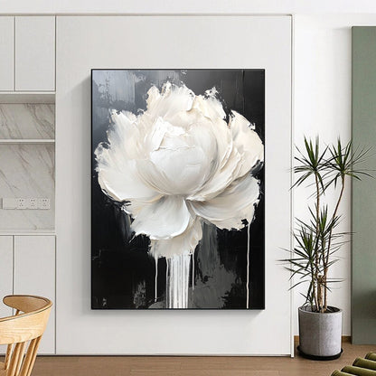 Large White Flower on Black for Luxury Dining Room & High - End Art Showroom STSC517