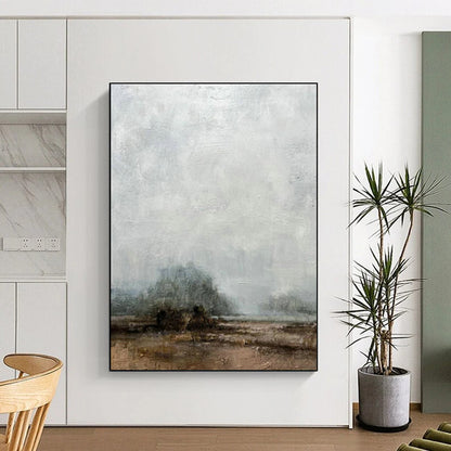 Misty Field Landscape Art for Rustic Countryside Inn & Nature - Inspired Reading Nook DLZ2210