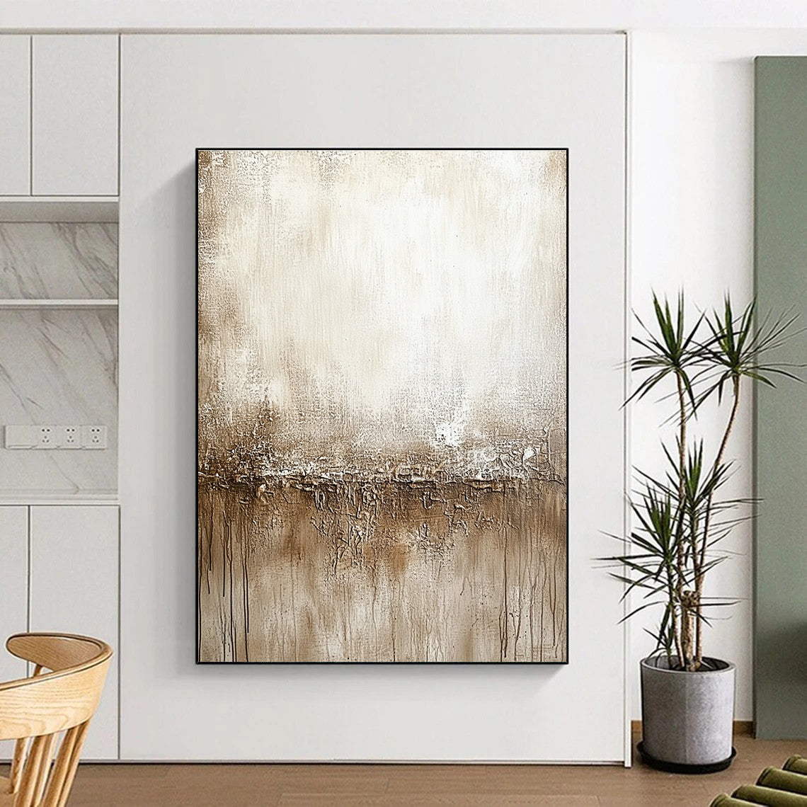 Beige - Brown Textured Divide Art for Rustic - Style Home Office & Art Gallery Tea Area STSC137