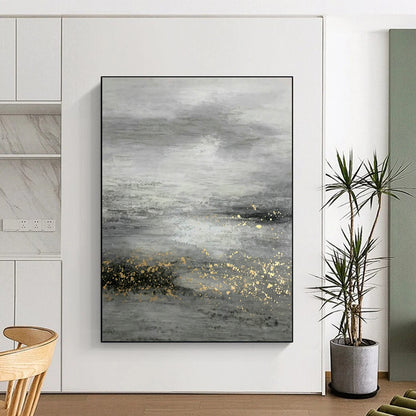 Grey - Gold Ocean Abstract Art for Living Room & Bedroom DLZ0534