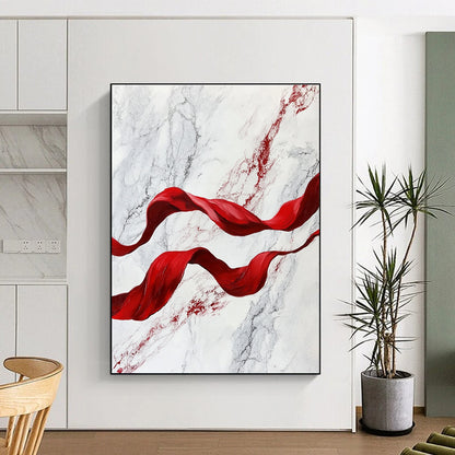 Red Ribbons on Marble Art for Luxury Hotel Spa & Sophisticated Home Bathroom STSC1416