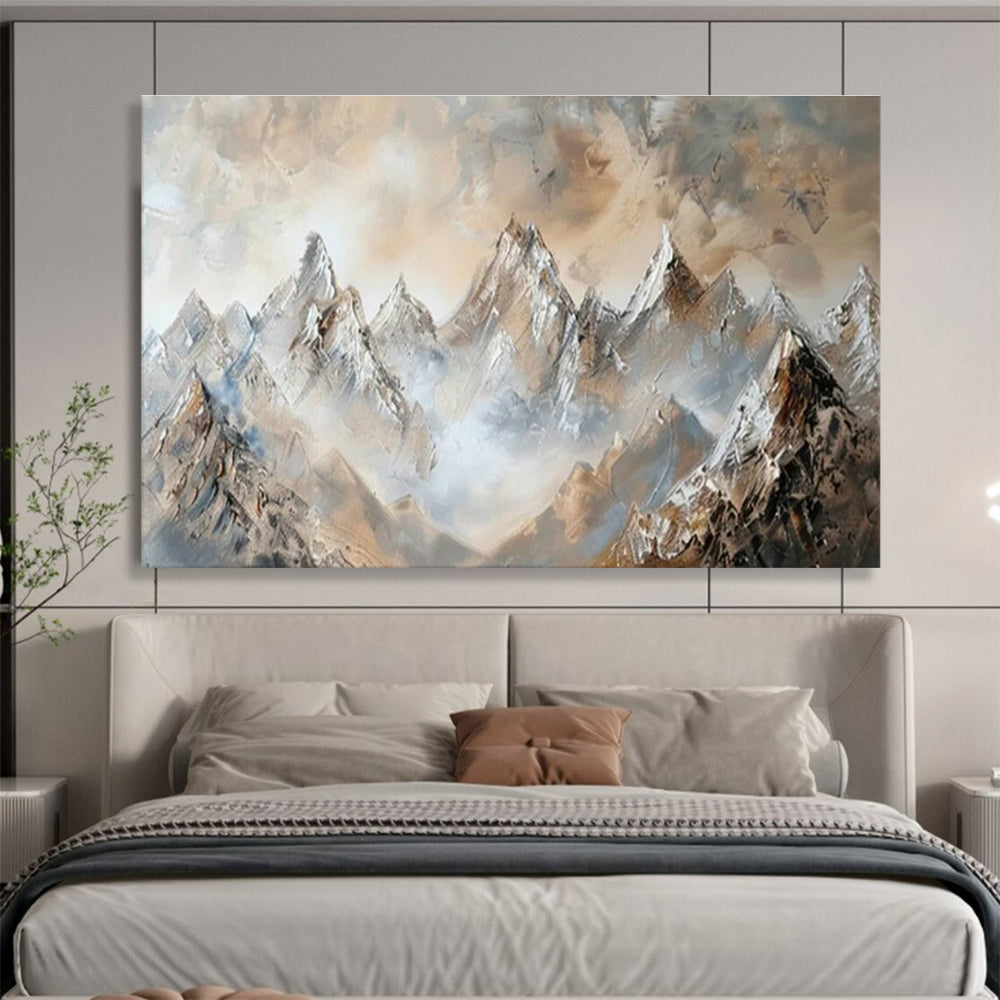 Gold Snow Mountain Landscape Art for Alpine - Inspired Living Room DLZ2850