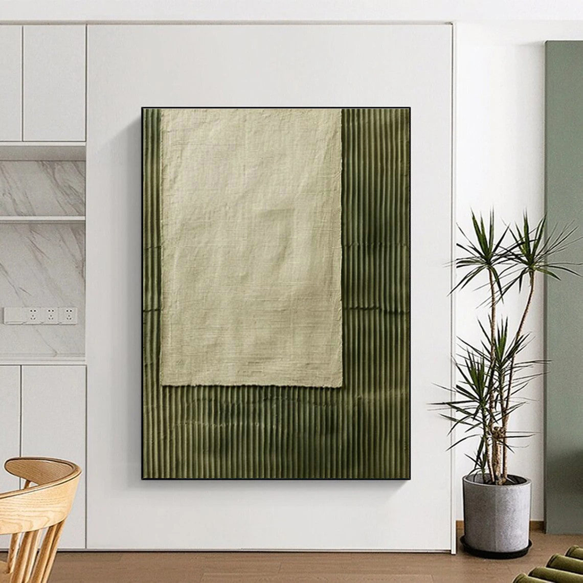 Linen - Textured Green Lines Art for Bedroom & Entryway DLZ0332