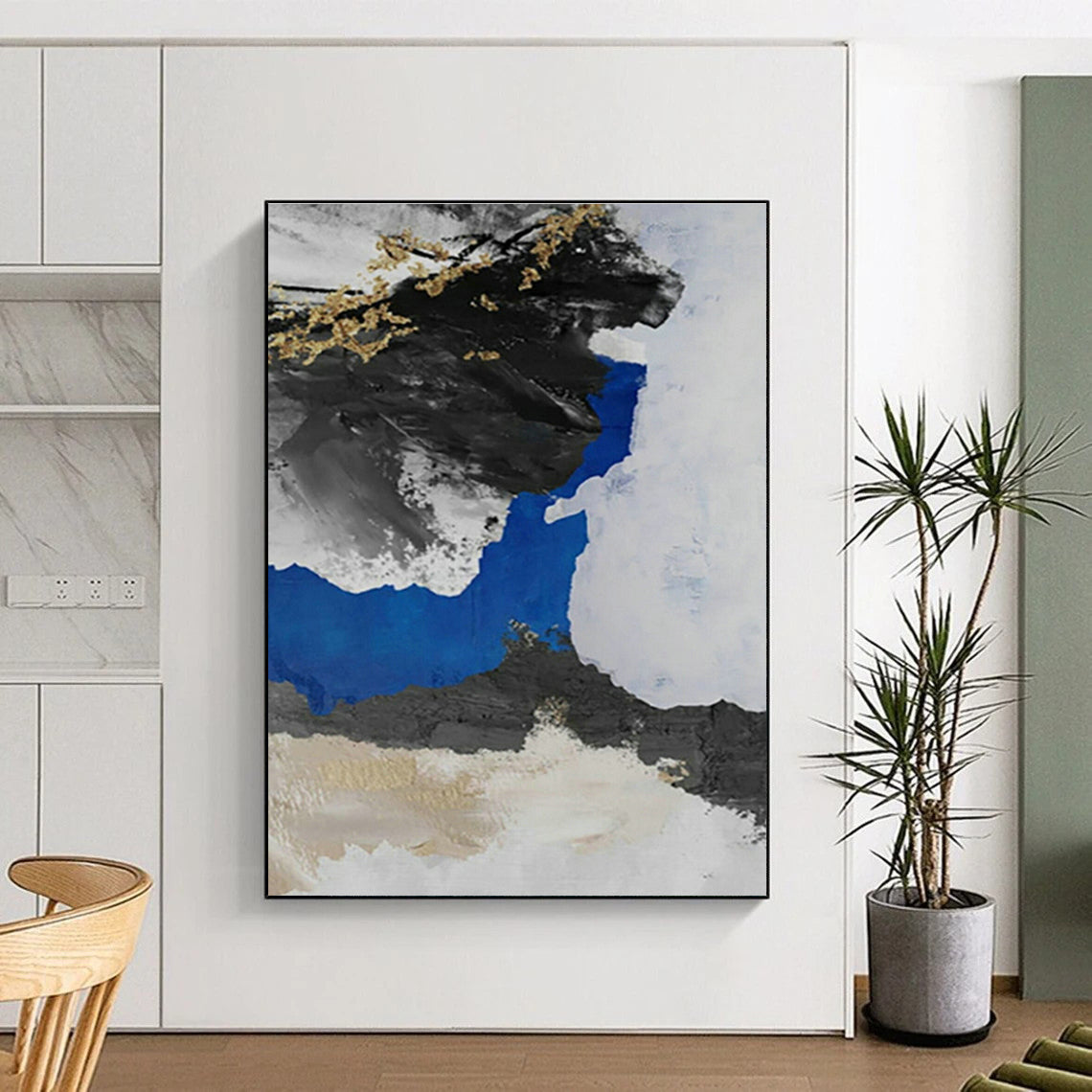 Blue - Black - Gold Tree - Inspired Abstract Art for Living Room & Asian - Inspired Restaurant DLZ1238