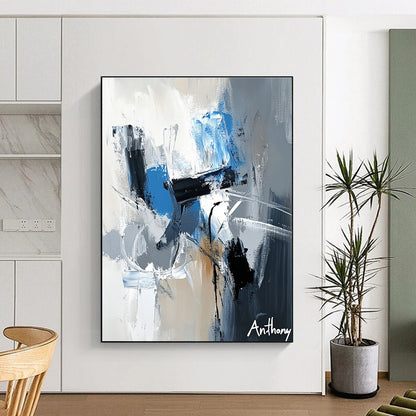 Blue and Gray Abstract Strokes for Modern Office Lobby & Contemporary Living Room STSC450