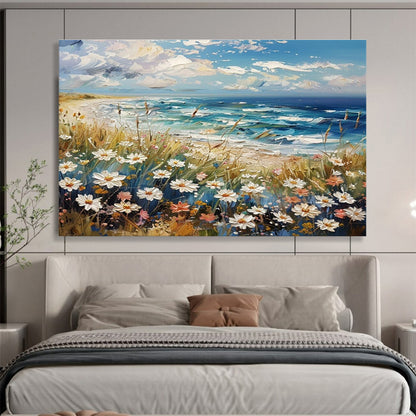 Seaside Flower Field Oil Painting for Relaxing Beach House Bedrooms DLZ2639