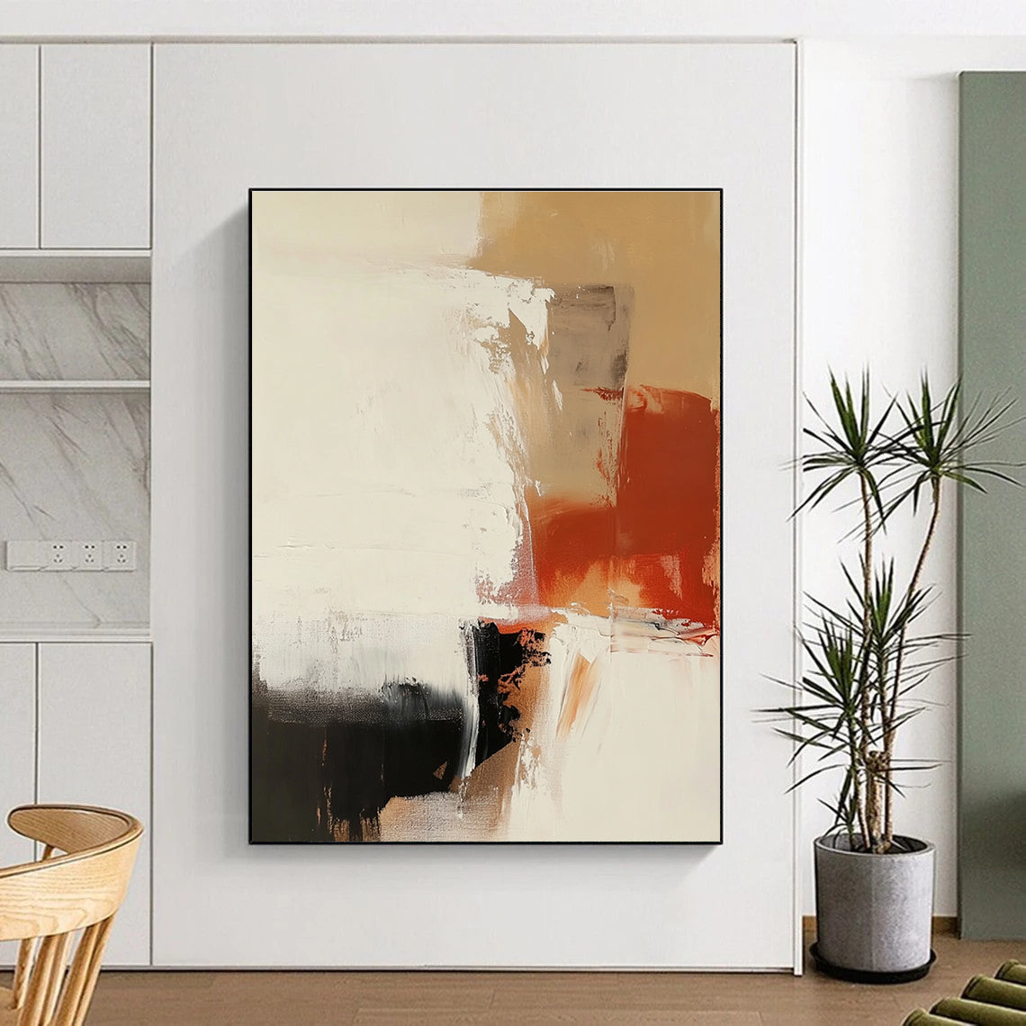 Abstract Neutral Tones with Red Accent for Minimalist Living Room & Modern Office STSC750