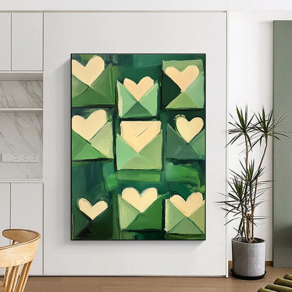 Green Envelopes with Hearts Art for Wedding Planner’s Studio & Romantic Home Entryway STSC1391