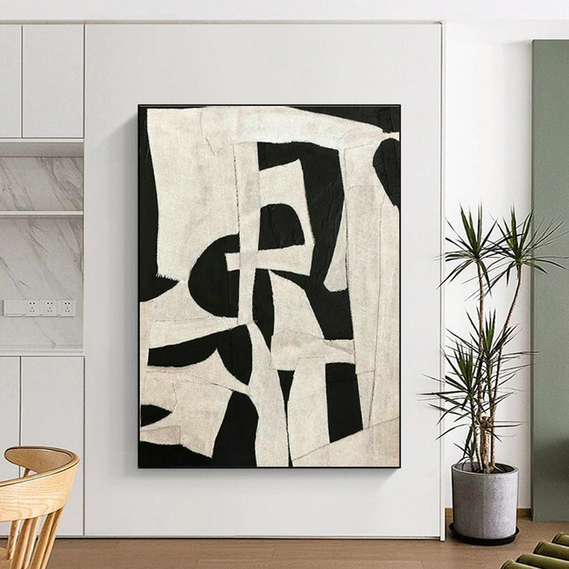 Black - White Collage Abstract Art for Industrial Loft & Home Dining Room DLZ1144