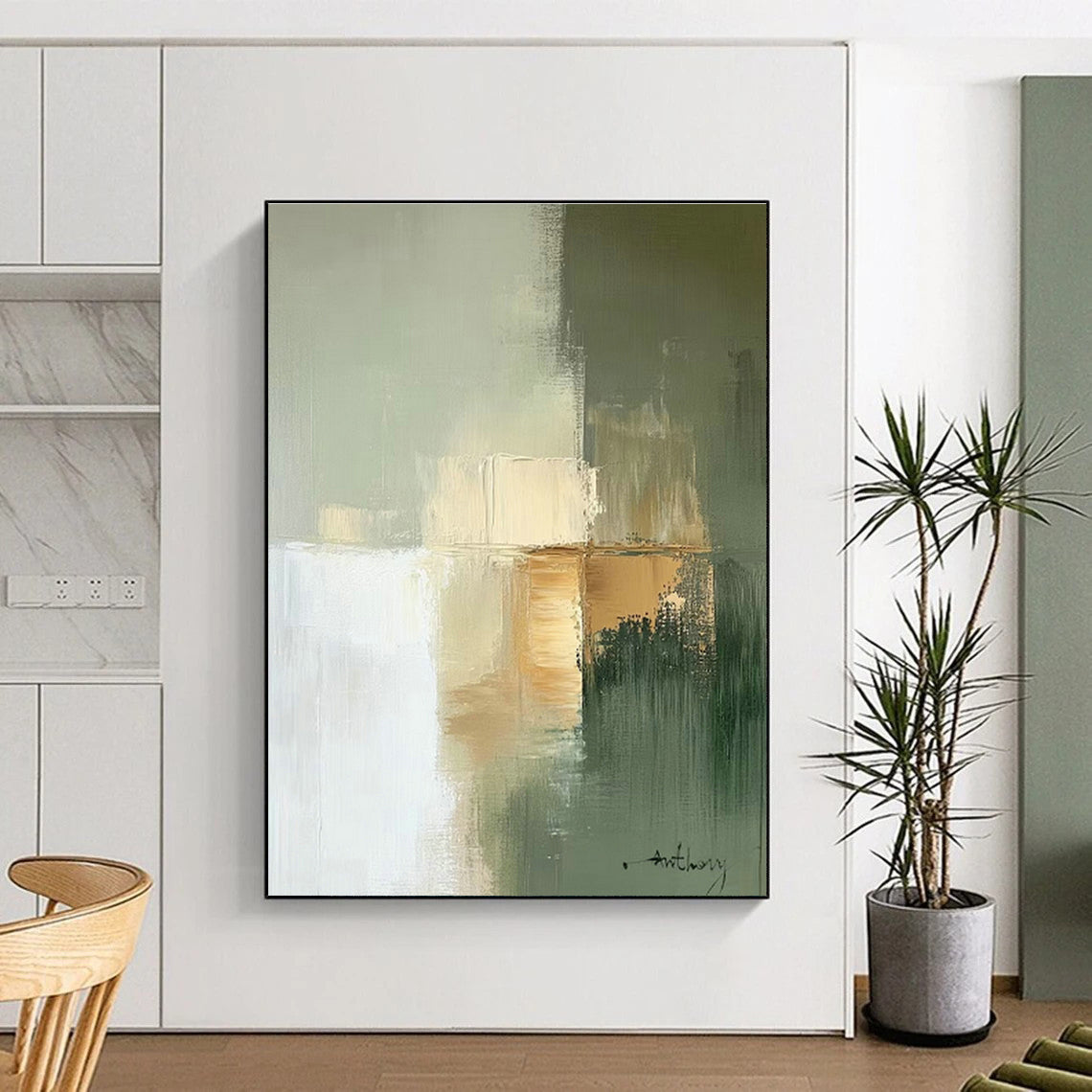 Light Green Gradient Abstract Art for Minimalist Bedroom & Spa Relaxation Area DLZ0781