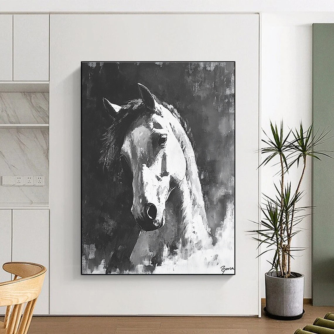 Monochrome Horse Portrait for Equestrian - Inspired Home & Rustic Study STSC290